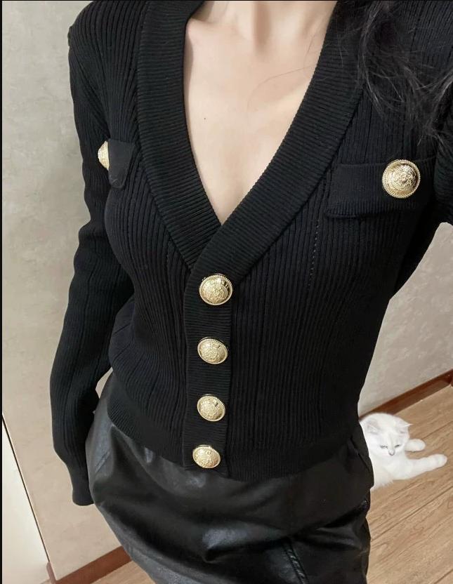 Gold Button Front Knit Cardiga - Women'S Fashion From The 90S review and price